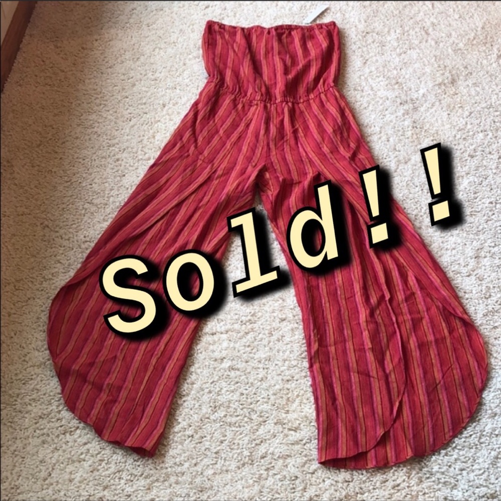 Anthropologie Drew red magenta striped jumpsuit - Picture 1 of 10